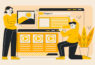ilustracao-em-tons-amarelo-preto-e-branco-destacando-a-importancia-do-layout-de-sites-otimizado-para-vender-mais-online