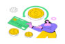 ilustracao-em-tons-verde-amarelo-e-lilas-com-moedas-e-cartao-sobre-chargeback